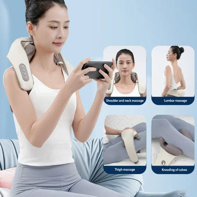 Portable Heated Shiatsu Neck & Shoulder Massager – Kneading & Relaxation Wrap