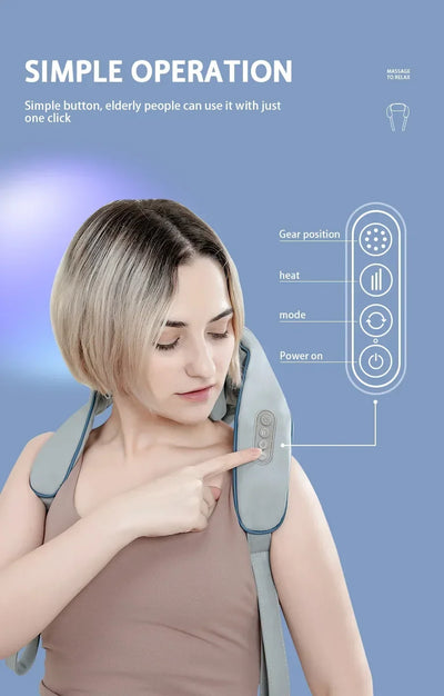 Portable Heated Shiatsu Neck & Shoulder Massager – Kneading & Relaxation Wrap