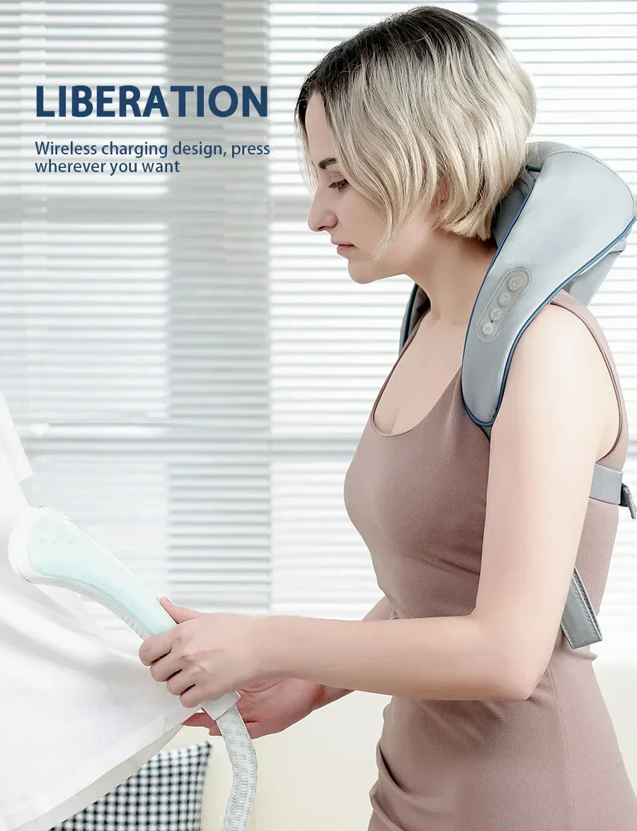 Portable Heated Shiatsu Neck & Shoulder Massager – Kneading & Relaxation Wrap