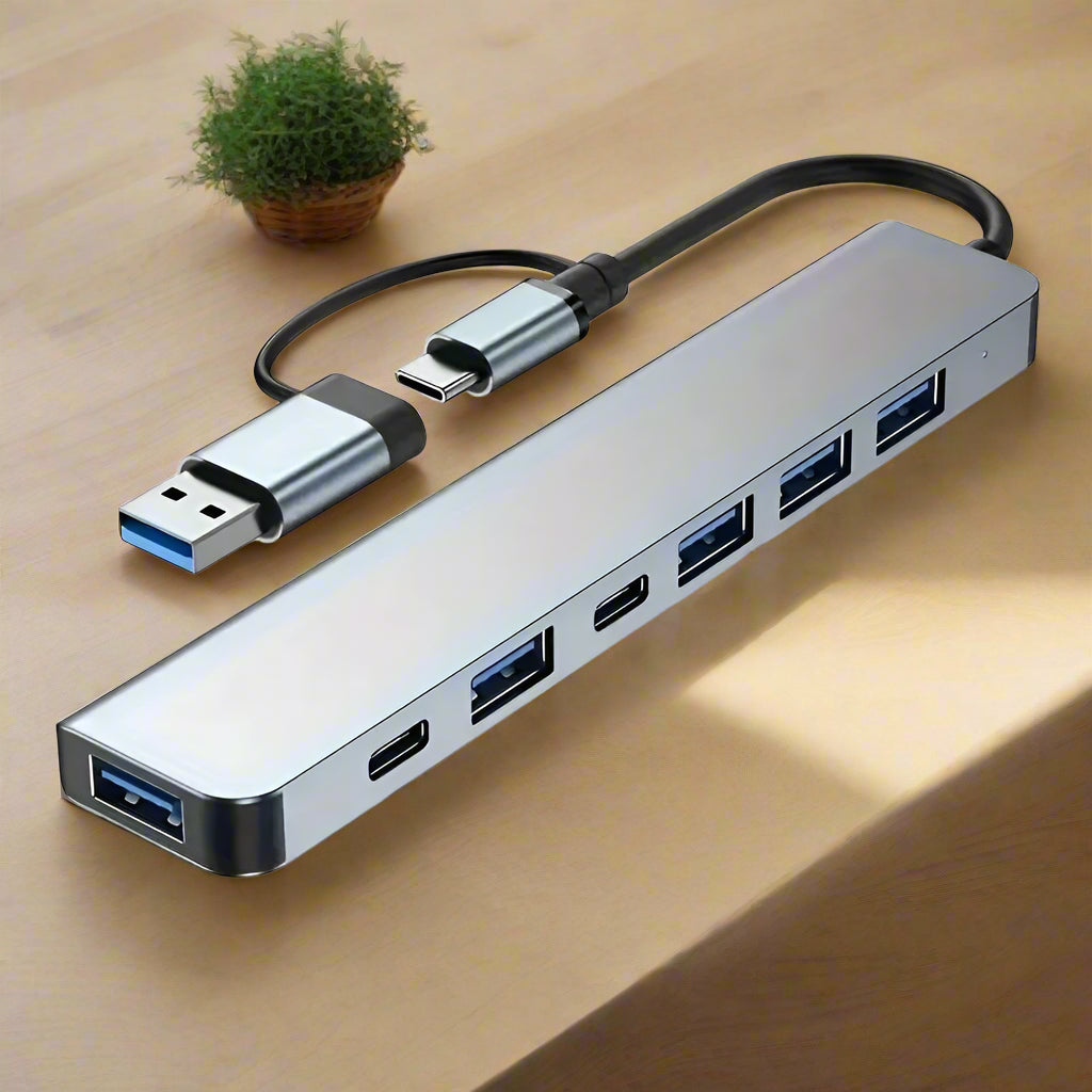 7-in-1 USB-C Hub Splitter – Aluminum, USB 3.0, 4x USB 2.0, 2x USB-C