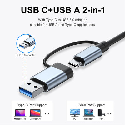 7-in-1 USB-C Hub Splitter – Aluminum, USB 3.0, 4x USB 2.0, 2x USB-C