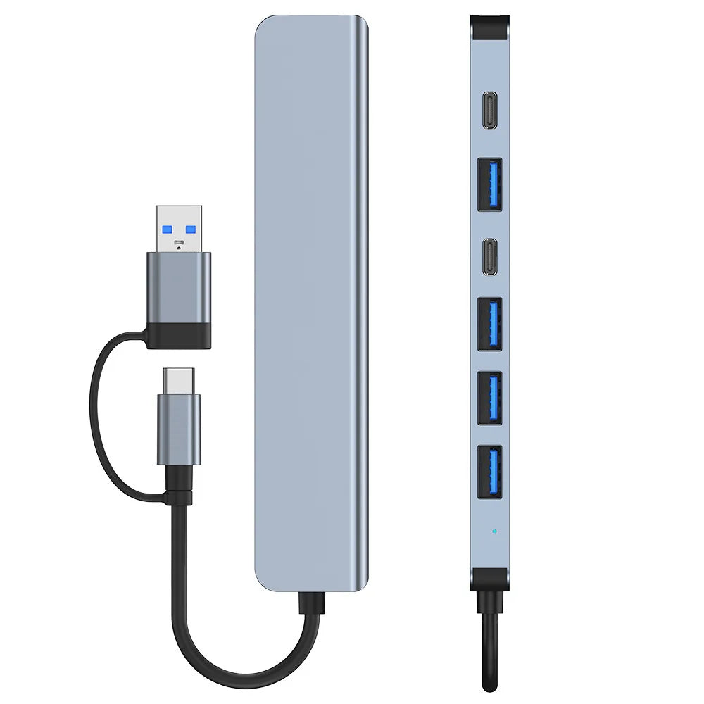 7-in-1 USB-C Hub Splitter – Aluminum, USB 3.0, 4x USB 2.0, 2x USB-C
